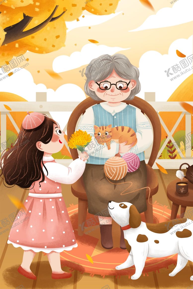 编号：77181809231810556638【酷图网】源文件下载-重阳节节日插画卡通背景素材