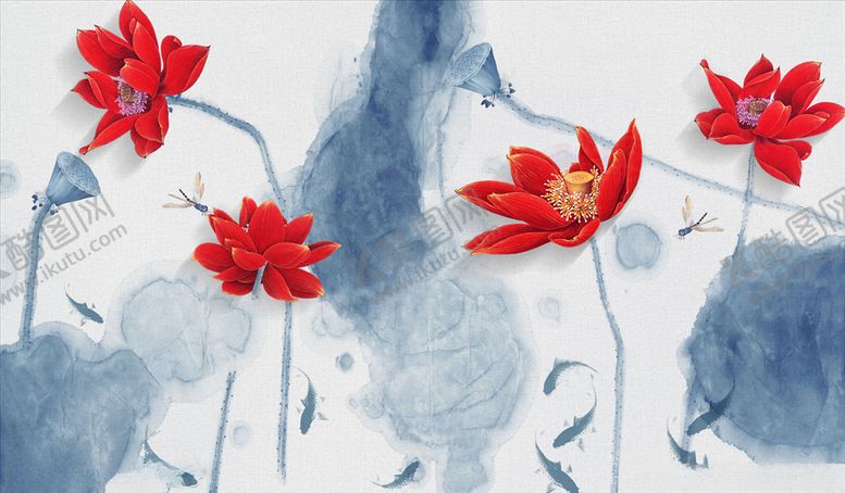 编号：56492505120342003217【酷图网】源文件下载-水彩画荷花背景墙