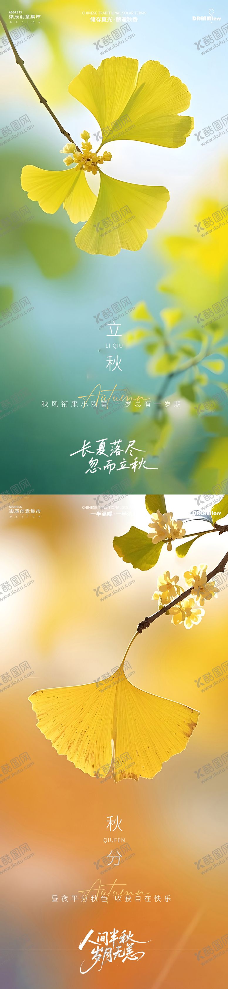 编号：56107307272226457141【酷图网】源文件下载-立秋秋分银杏叶摄影质感海报