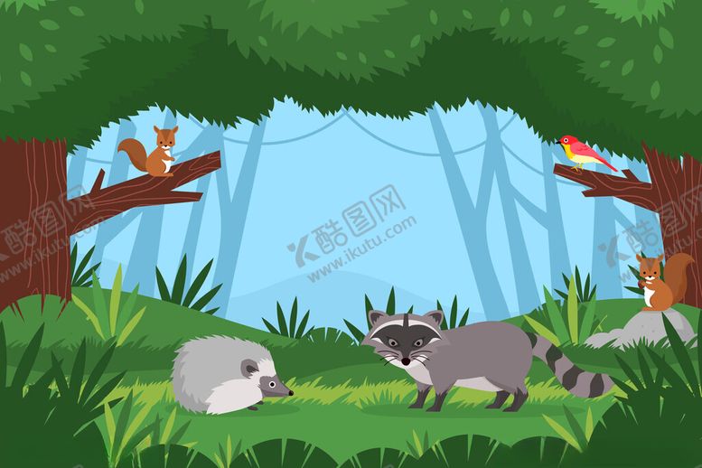 编号：35164201270715067977【酷图网】源文件下载-卡通森林小动物插画