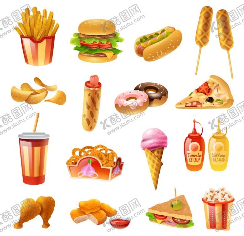 编号：31234209211429193968【酷图网】源文件下载-西式快餐食物插画