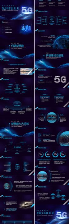 蓝色科技感的聚焦新基建主题PPT