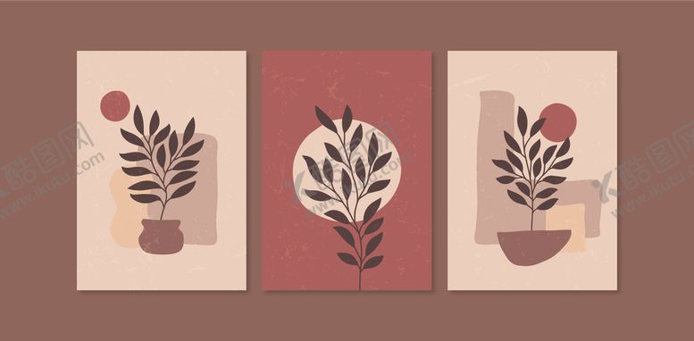 编号：92102410030022274880【酷图网】源文件下载-简约植物装饰画三幅组图