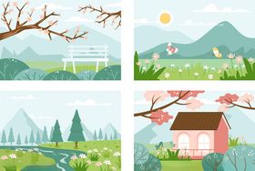 多彩春日风景插画