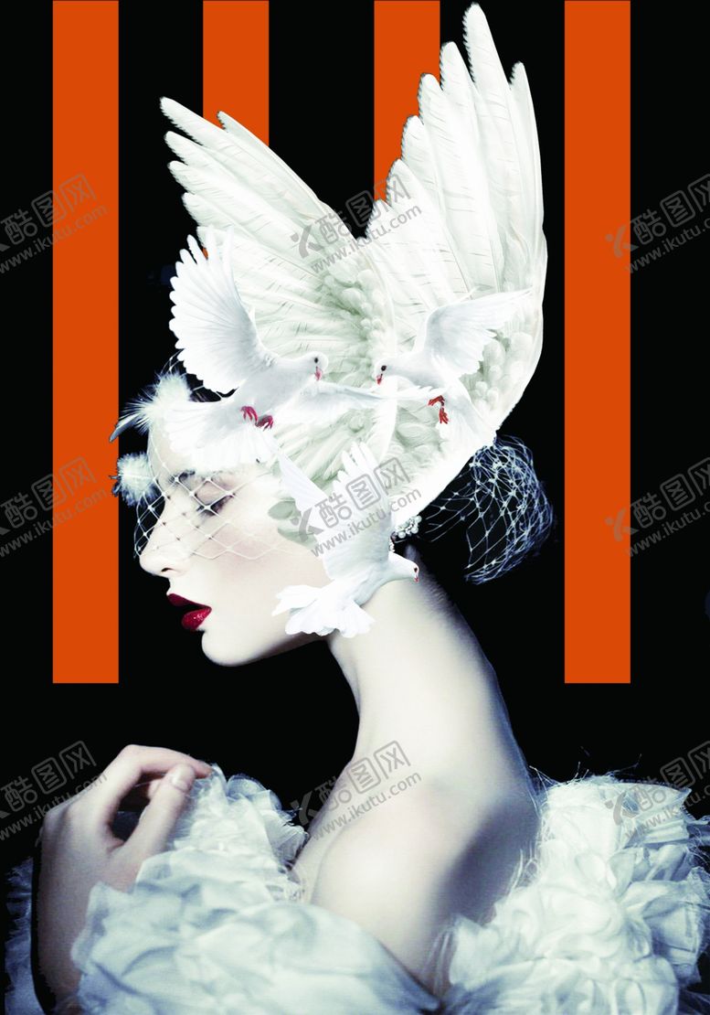 编号：48196309251710265573【酷图网】源文件下载-北欧羽毛美女玄关画