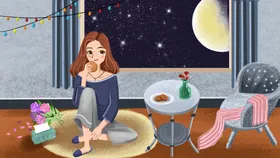 中秋插画节花好月圆节背景