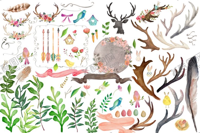 编号：89942111250156096227【酷图网】源文件下载-繁花什锦水彩