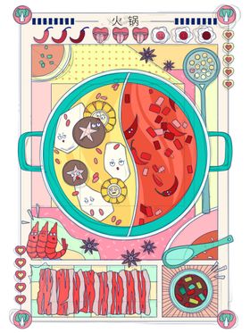 多彩火锅食材插画