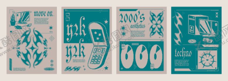 编号：78115804050412525406【酷图网】源文件下载-复古绿色调图案设计素材