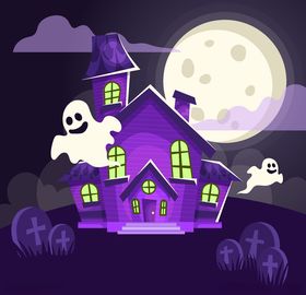 万圣节鬼屋西方传统日矢量图房子卡通