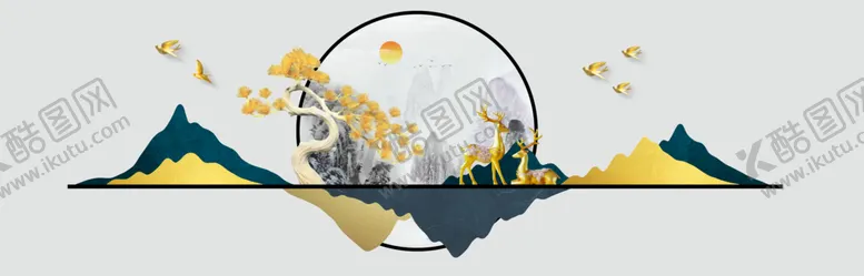 编号：30619601241120555129【酷图网】源文件下载-新中式抽象山水背景墙