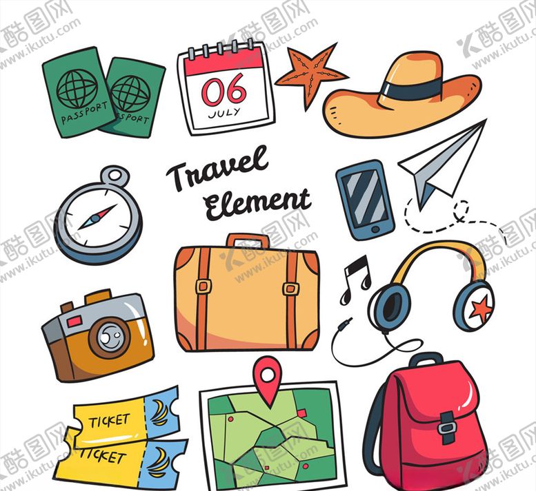 编号：91399510100933004757【酷图网】源文件下载-彩色旅游元素