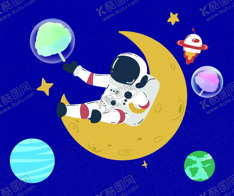 编号：53017209231240155024【酷图网】源文件下载-宇航员太空人棉花糖图画海报贴图
