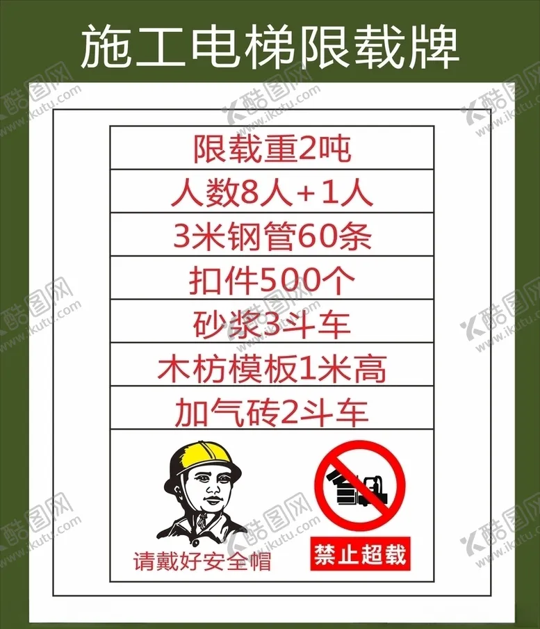 编号：85776005102241212543【酷图网】源文件下载-施工电梯限载牌