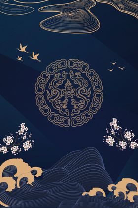 火烈鸟剪影传统复古插画背景素材