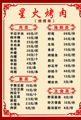 烤肉菜单