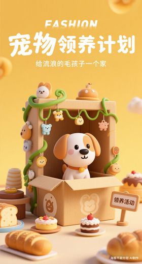 宠物领养C4D活动海报