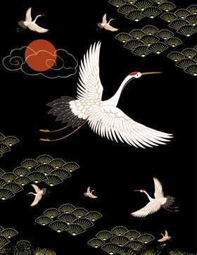 国朝中国风飞鹤树叶