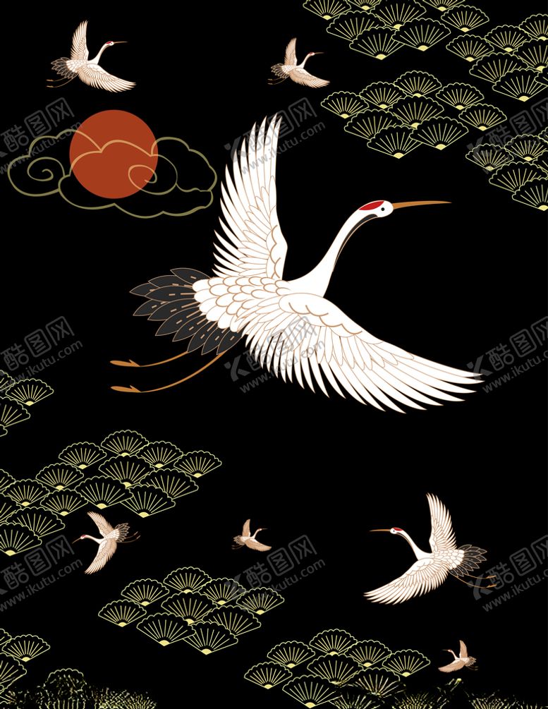 编号：53259310312023045127【酷图网】源文件下载-国朝中国风飞鹤树叶