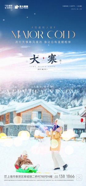 大寒节气海报雪地冬天二十四创意