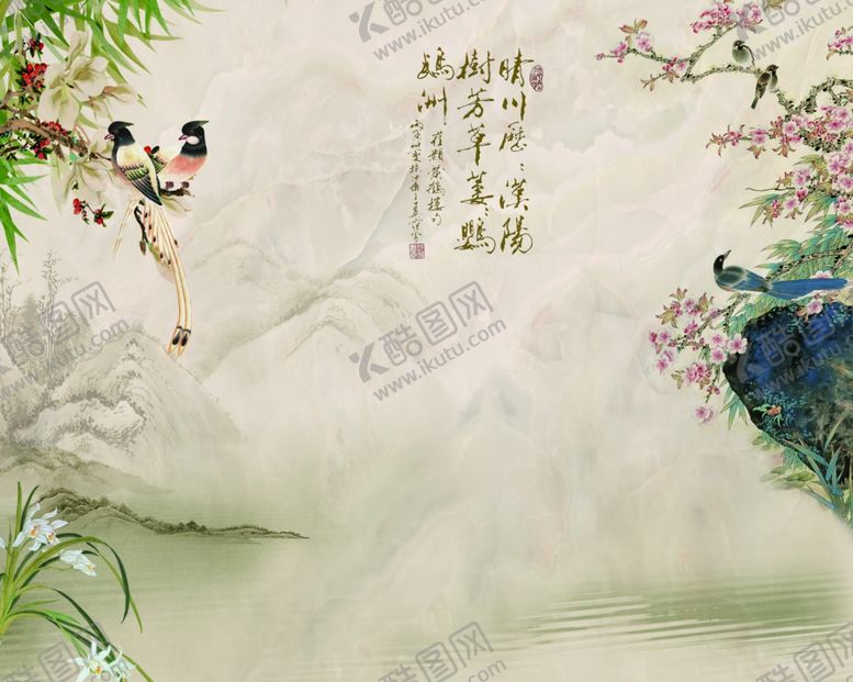 编号：72952906181351199510【酷图网】源文件下载-花鸟背景墙