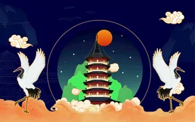 中国风背景山水画武侠手绘花水墨画