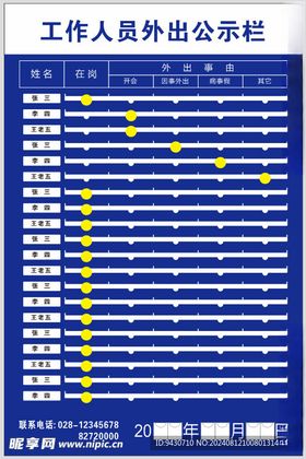 人员外出公示栏