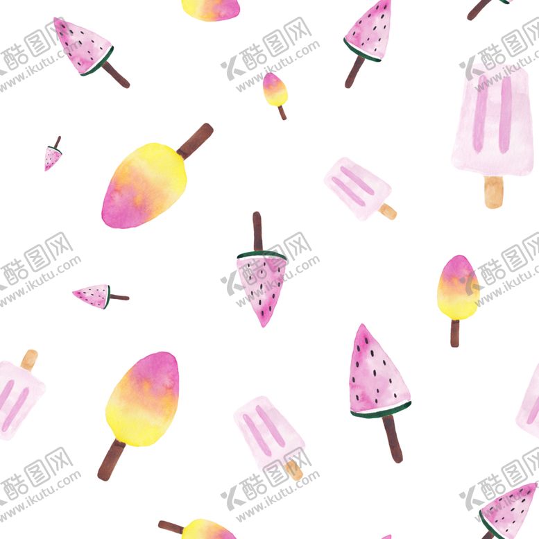 编号：21422706240334548869【酷图网】源文件下载-夏季可爱手绘水彩无缝插图