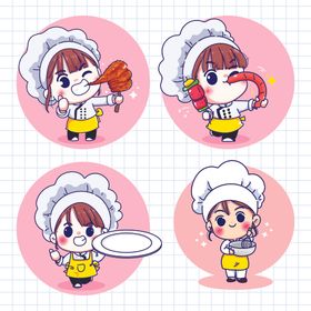 可爱厨师卡通形象四连拍
