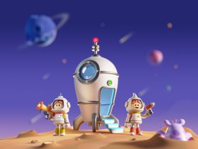 太空探险的宇航员与飞船