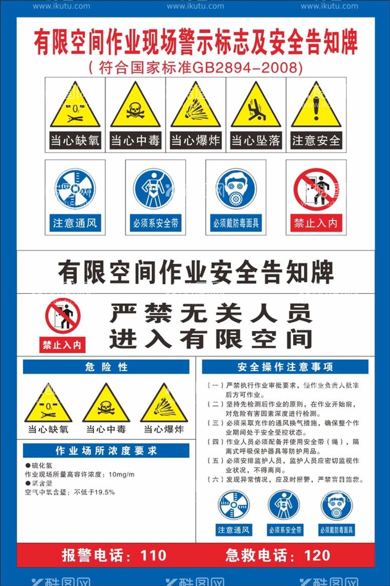 编号：16730909150506294950【酷图网】源文件下载-有限空间作业现场警示标志及安全禁止入内