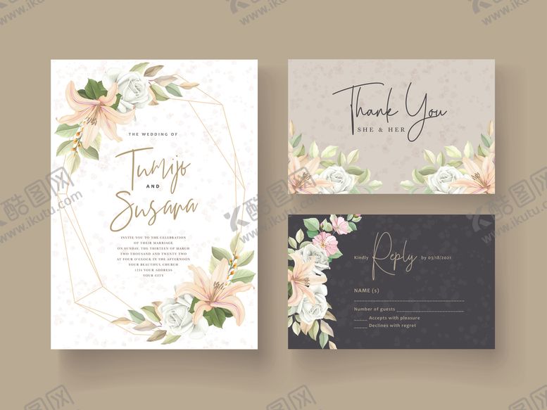 编号：60176910161110299729【酷图网】源文件下载-花卉婚礼请柬设计