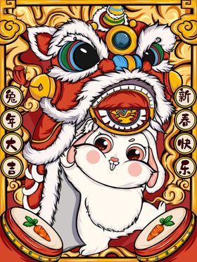 兔年插画春节新素材国潮元素