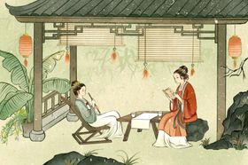 古亭中古人对坐品茶场景