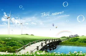 蓝天白云空气绿色景色
