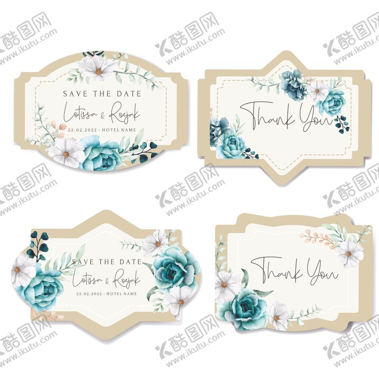编号：30667210232310411379【酷图网】源文件下载-蓝花装饰感谢标签卡片