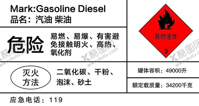 编号：30172610091158199024【酷图网】源文件下载-柴汽油危险公示牌