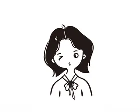 卡通女孩黑白线条人物矢量图