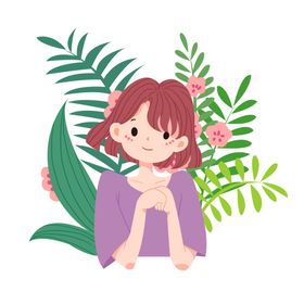 可爱手绘绿叶女性美女