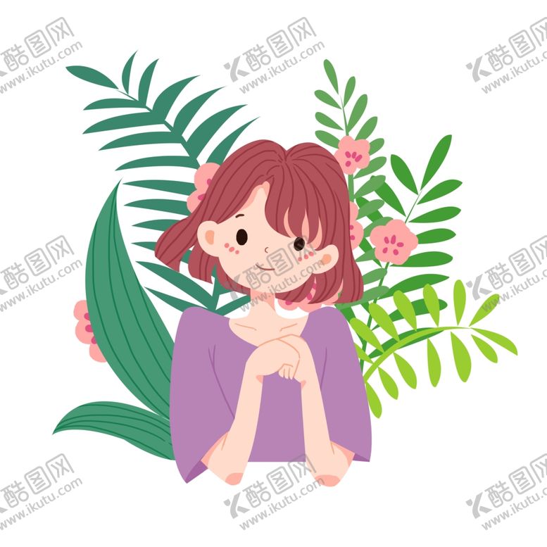 编号：78898510272155471050【酷图网】源文件下载-可爱手绘绿叶女性美女