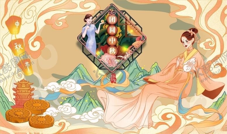 编号：34382707011138489050【酷图网】源文件下载-中秋节背景墙PSD模板下载