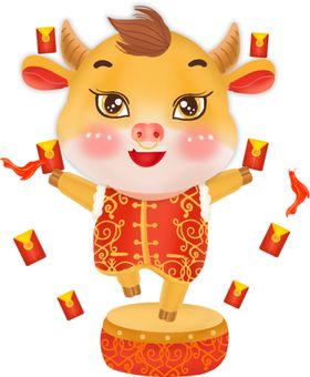 卡通牛年小拜大吉素材