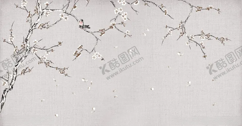 编号：10254603301015553454【酷图网】源文件下载-花鸟画梅花背景墙
