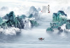 流水生财新中式大理石水墨山水