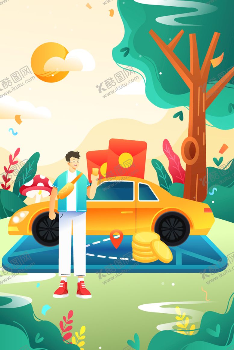编号：73245909191045503981【酷图网】源文件下载-人物男生旅行打车矢量素材
