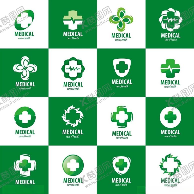 编号：17383906292123009768【酷图网】源文件下载-医疗健康类绿色标志集合