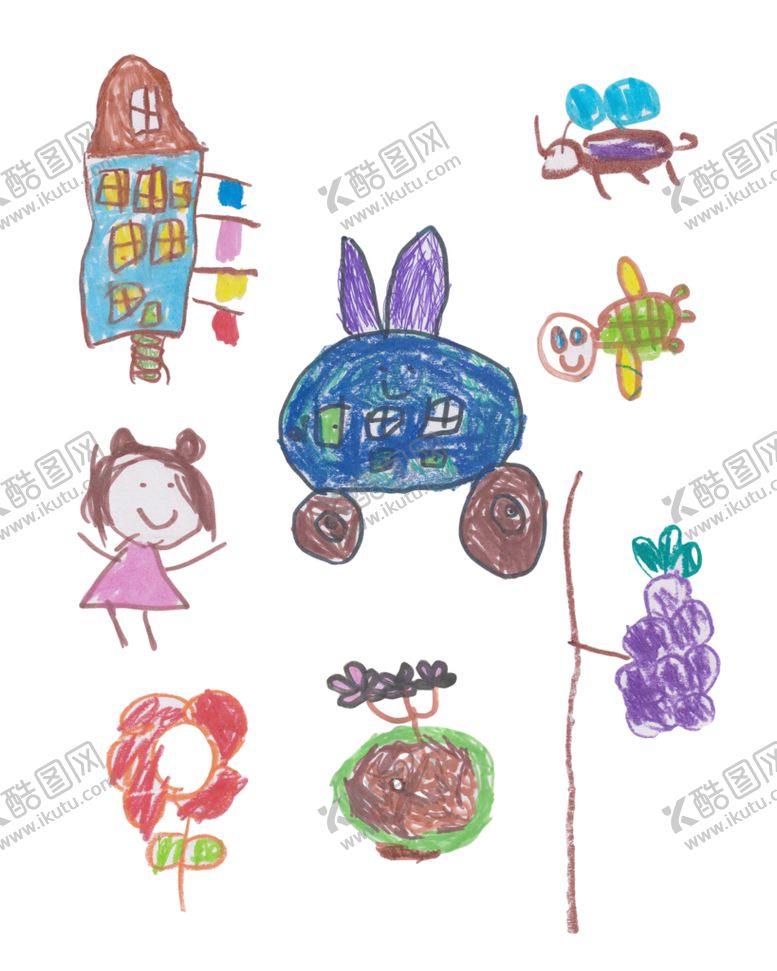 编号：46366311211401149057【酷图网】源文件下载-幼儿卡通蜡笔画