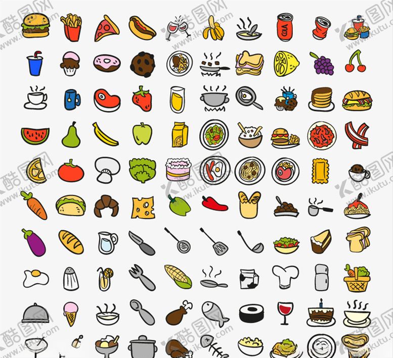 编号：52751010311437286771【酷图网】源文件下载-手绘厨房食品图标