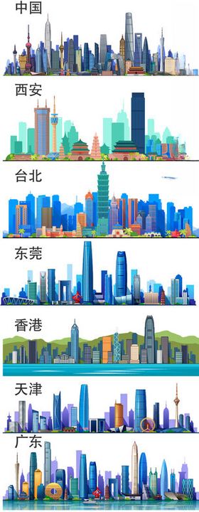 城市建筑景点地标插画西安重庆