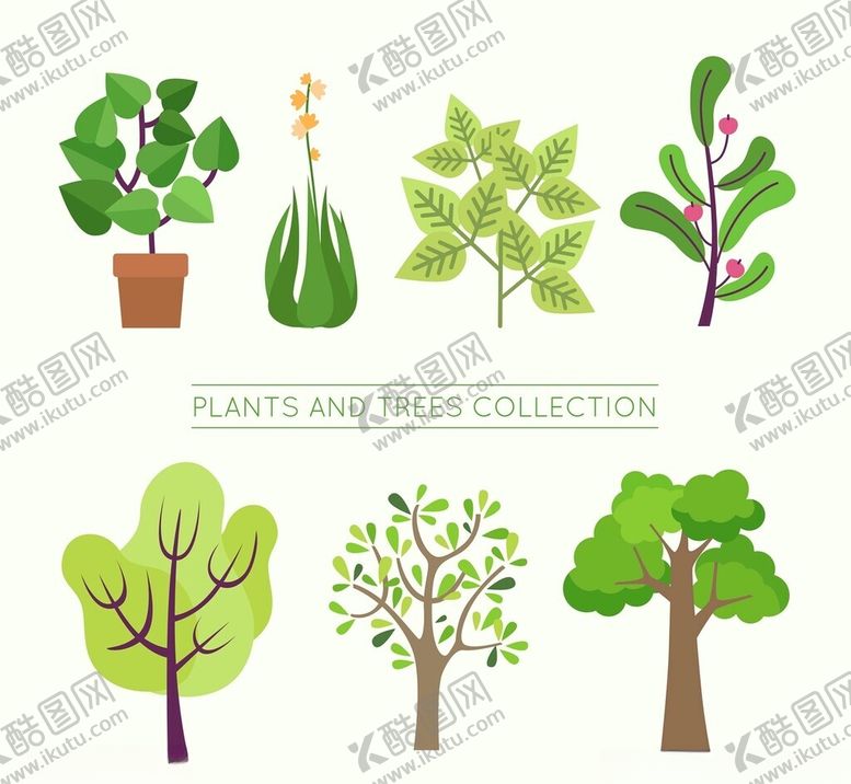 编号：73414209261155397378【酷图网】源文件下载-植物与树木集合插画